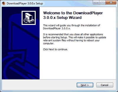 Download Player Installer Welcome screen